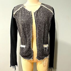 Barney’s New York Heather Grey & Black Tweed Knit Sweater Coatigan Blazer Jacket